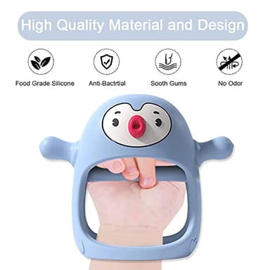 Smily Mia 2pack Baby Teething Toys for 0-6 3-6Months |Penguin Teether | Hand Teethers| Teething Mittens|Chew Toys for Teething Pain Relief, Baby Pacifiers| New Born Essentials, Blue+Grey - Image 7