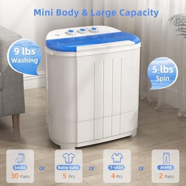 VCJ Portable Washing Machine, Twin Tub Washing Machine Laundry Compact Washer spinner Combo with 14lbs capacity, 9Lbs Washer and 5Lbs Spinner dryer for Apartments RVs and Dorms - Image 3