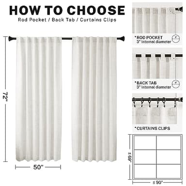 MEETBILY Ivory Linen Blend Curtains 72 Inch Long for Living Room 2 Panels Set Back Tab Semi Sheer Light Reducing Neutral Modern Farmhouse Window Curtain Drapes for Laundry Dining Room 50x72 in Length - Image 2