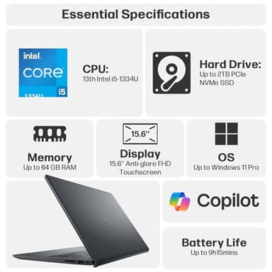 Dell Inspiron 15.6" Touchscreen Laptop, 13th Gen Intel Core i5-1334U, 64GB RAM 2TB SSD, Windows 11 Pro, USB-C HDMI, Lifetime Office Lightweight Student & Business Laptop Computer, w/Mytrix Accessory - Image 2