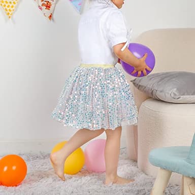 KEREDA Toddler Girls Layered Tutu Skirt Sparkling Sequin Tulle Dance Skirts 2-6 Y Grey - Image 3