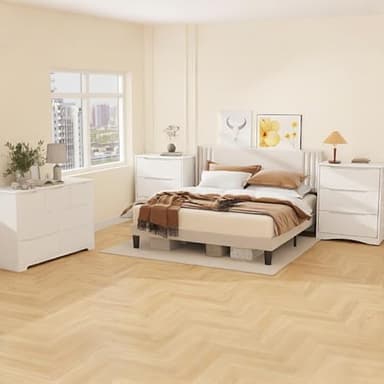 Gizoon Queen Bed Frame with Wingback Headboard, Upholstered Platform Bed, Wooden Slats, Noise-Free, No Box Spring Needed, Easy Assembly - Image 3