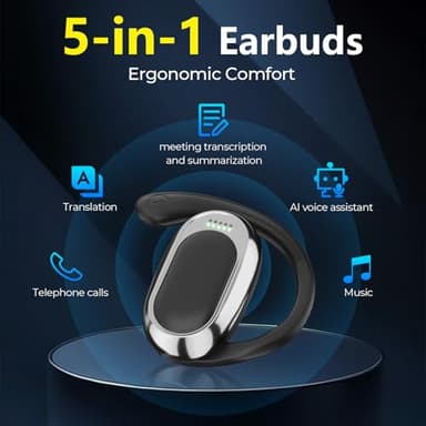AI Translation Earbuds Real Time, 144 Languages Translator Earbuds Device, 5-in-1 Translation Music Calls Transcription AI Assistant Wireless Headphones Travel Business Learning (Black) - Image 6