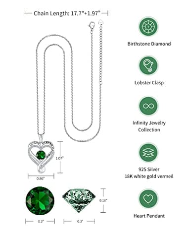 Gifts for Women Wife Infinity Heart Emerlad Birthstone Jewelry for Women Anniversary for Wife Birthday Gift Ideas for Girlfriend Her Love Gift for Mom Daughter Siver Womens Necklaces May - Image 4