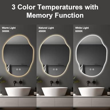 39F USA Irregular LED Bathroom Mirror with Lights,Asymmetrical Led Bathroom Vanity Mirror for Wall with Front and Backlit, Anti Fog, 3 Colors and Dimmable Light,[Horizontal/Vertical] 30" H x 22" W - Image 2