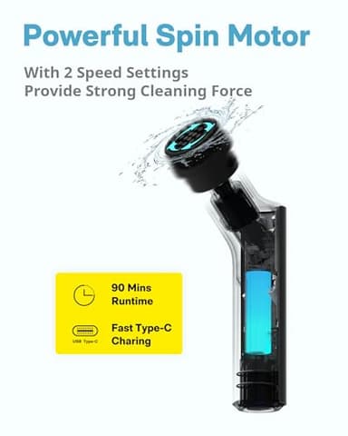 HOTO Cordless Electric Spin Scrubber, IPX7 Full Body Waterproof Bathroom Cleaning Brush, Max 22 in-lb, Shower Scrubber Brush with Long Handle, 6 Brush Heads, Power Scrubber for Bathroom, Floor, Tile - Image 8