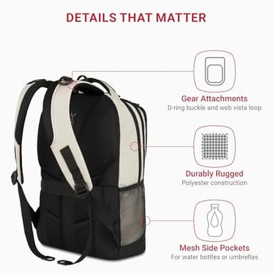 SwissGear Cecil 5505 Laptop Backpack, Cream/Black, 18-Inch - Image 3