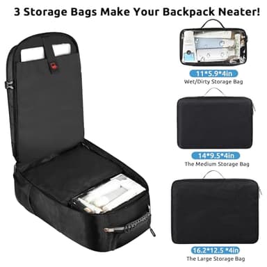 ZOMFELT Rolling Backpack, Travel Backpack with Wheels, Carry on Backpacks with 3 Packing Cubes, 17.3 Inch Wheeled Laptop Backpack for Men Women Adults to Travel Work Business Black - Image 5