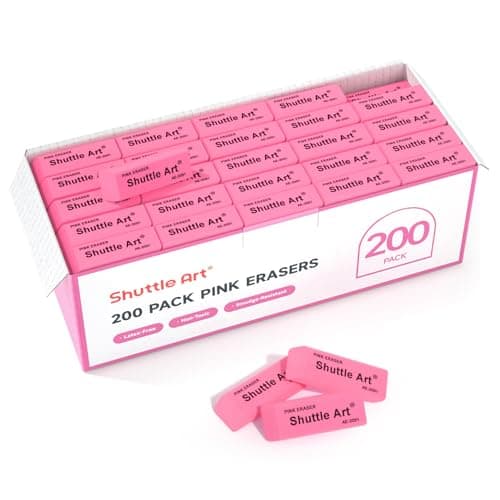 Shuttle Art Pink Erasers, 200 Pack Bulk for School, Office, Latex-Free Soft Erasers for Kids, Teachers as School Supplies - Image 1