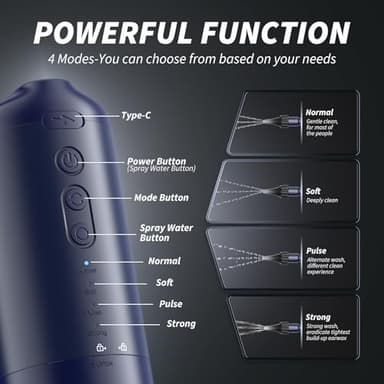 Ear Wax Removal - Electric Ear Irrigation Flushing System, Water Powered Ear Cleaner with 4 Pressure Modes, Safe and Effective Ear Cleaning Tool, Water Resistant USB Rechargeable (Blue) - Image 4