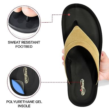 AEROTHOTIC Comfortable Arch Support Flat Sandals for Women Comfy Toe Post with Cute Soft Padded Straps Casual Fashion Vacation Essentials Dressy Shower Sandals (Terrene Khaki, Size 8) - Image 2