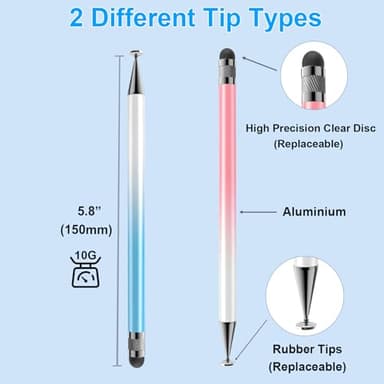Bopomofo Stylus (5 Pcs),2-in-1 Stylus Pen for Touchscreen, High Precision and Sensitivity, Suitable for iPhone/ipad/Android Tablets, Compatible with All Touch Screens(Pink/Yellow/Green/Blue/Purple) - Image 4
