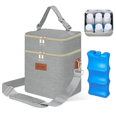 PIIOSER Breastmilk Cooler Bag with Ice Pack Fits 6 Baby Bottles Up to 9 Ounce, Insulated Baby Bottle Tote Bags, Double Layer Waterproof Leak-Proof with Shoulder Strap for Nursing & Working Mom (Grey) - Image 9