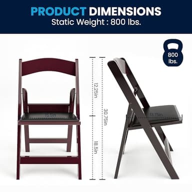 Flash Furniture Hercules Series Folding Chair - Red Mahogany Resin – 2 Pack 800LB Weight Capacity Comfortable Event Chair - Light Weight Folding Chair - Image 2