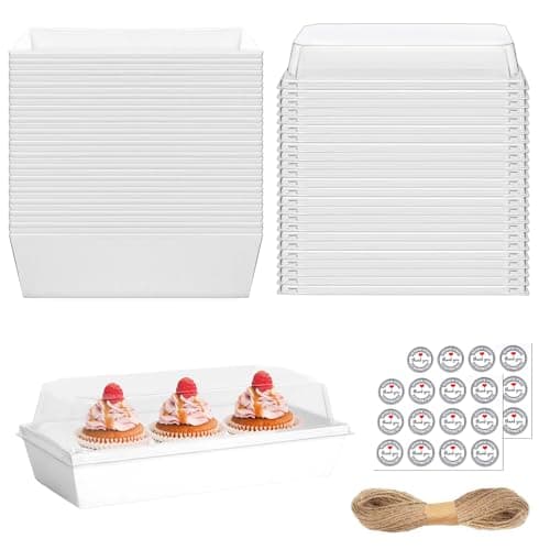 PFAMKEER 100 Pack Small Charcuterie Boxes with Clear Lids,White Mini Charcuterie Box, Disposable Food Containers, 7 * 3 * 2.5Inch Dessert Boxes for Sandwich (White, 7 * 3 * 2.5inch/100pcs) - Image 1