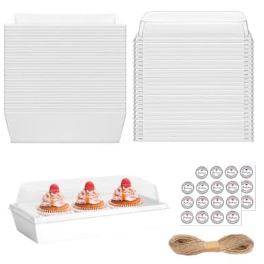 PFAMKEER 100 Pack Small Charcuterie Boxes with Clear Lids,White Mini Charcuterie Box, Disposable Food Containers, 7 * 3 * 2.5Inch Dessert Boxes for Sandwich (White, 7 * 3 * 2.5inch/100pcs) - Image 1