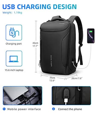 Muzee Business Backpack,Waterproof bag for Travel Flight Fits 17.3Inch Laptop With USB Charging Plug - Image 6