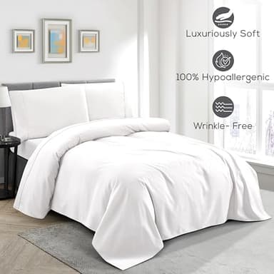 Mueller Luxury 4 Piece Twin Sheets Set - Ultra-Soft 1800 Series, Cooling & Breathable Twin Bed Sheets Sets, Hotel Quality Bedding, Deep Pocket up to 16" - Hypoallergenic, Wrinkle-Resistant, White - Image 5