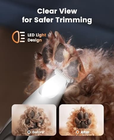 oneisall Low-Noise Dog Paw Trimmer with LED Light, Paw Trimmer for Dogs &Cats 0.8inch/20mm Wide Blade, 35dB Cordless Electric Pet Paw Grooming Clippers for Paws, Ears, Face, Rump - Image 3