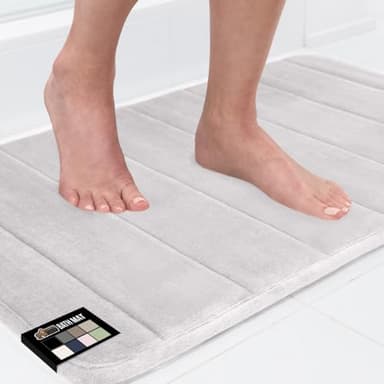 GORILLA GRIP Memory Foam Bath Mat, Soft Absorbent US Designed Bathroom Rug, Gripping Dots Machine Washable Bathmat, Cushioned Floor Mats, Shower Sink Rugs Room Décor Accessories, 30x20 Light Gray - Image 1