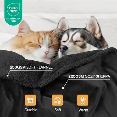 Waterproof Pet Blanket, Liquid Pee Proof Dog Blanket for Sofa Bed Couch, Reversible Sherpa Fleece Furniture Protector Cover for Small Medium Large Dogs Cats, Black Small（40" x 28"） - Image 3