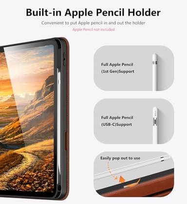 DTTO for iPad A16 Case, iPad 11th / 10th Generation Case (2025/2022), 360 Degree Rotating Premium Leather Folio Stand Cover with Pencil Holder, Brown - Image 7