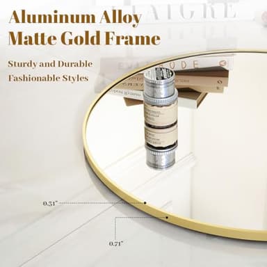 VooBang Gold Round Bathroom Mirror, 30 inch Circle Wall Mounted Hanging Mirror with Simple Modern Circular Metal Frame for Hallway, Entryway, Living Room, Gold Frame - Image 4