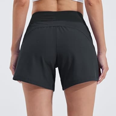 Willit Women's 5" Swim Board Shorts Quick Dry Beach Swimming Shorts UPF 50+ High Waisted Liner Pockets Black Size 18 - Image 3