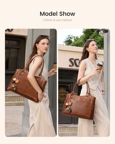 LOVEVOOK Laptop Bag for Women, Leather Vintage Work Tote Bag Computer Office Teacher Bag with Large Cup Holder - Image 3
