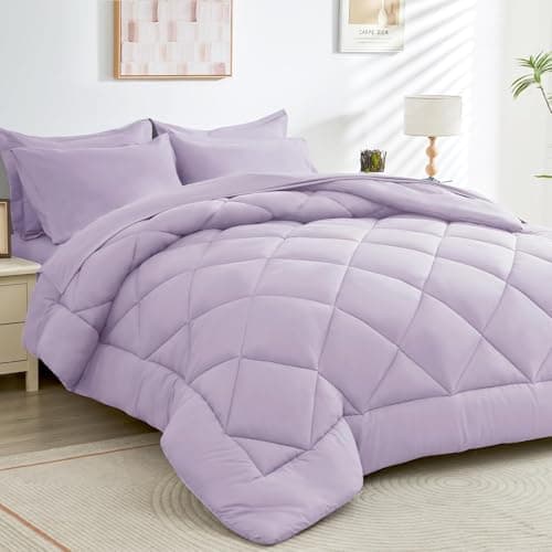 HEVUMYI Full Purple Comforter Set - 7-Piece All Season Bed in a Bag Full, Ultra Soft Bedding Set with Comforter, Flat Sheet, Fitted Sheet, Pillowcases, Pillow Shams, Lavender Purple - Image 1