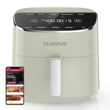 Nuwave Brio Plus Air Fryer 8 Qt, New & Improved, PFAS-FREE, 7 Digital One-Touch Cook Functions that AIR FRY, BAKE, ROAST, DEHYDRATE, TOAST, REHEAT, PREHEAT, 150 Presets, 50°F~400°F (Cream) - Image 1