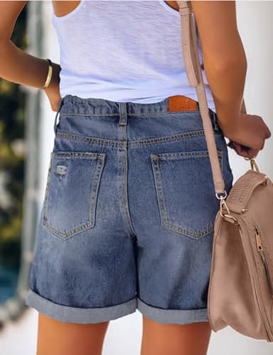 Luvamia Women's High Rise Ripped Denim Summer Shorts - Destoryed Jeans in Reef Blue, Size XX-Large (20, 22) - Image 2