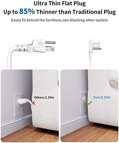 Flat Extension Cord 25 ft, NTONPOWER Flat Plug Power Strip with 3 Outlets 4 USB Ports(2 USB C), Ultra Thin Extension Cord Under Carpet, Mountable, Long Outlet Extender for Indoor Home Office Room - Image 5