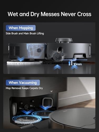 DREAME X40 Ultra Robotic Vacuum with Removable & Liftable Mop, 12,000Pa Suction, Side Brush Extensive Cleaning, 158°F Mop & Washboard Self Cleaning, Auto-Empty, Auto Refill, liftable Brushes - Image 5