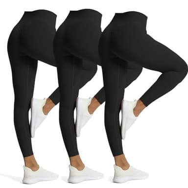 Aoxjox High Waisted Workout Leggings for Women Tummy Control Buttery Soft Yoga Metamorph Deep V Pants 26" (Black 3 Pieces Pack, Medium) - Image 1