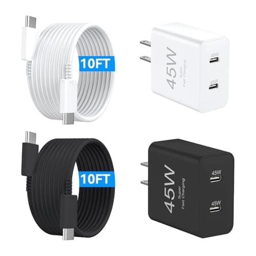 Phone 17 Charger Fast Charging, 45W Dual USB C Charger Block,USB C Wall Chargers with 10FT Long USBC Charging Cable Cord for Phone 17 16 15 Pro Max/17 16 15 Pro/Plus,Pad Pro/Air,S25/S24-White+Black - Image 1