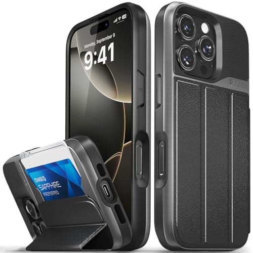 VENA vCommute for iPhone 16 Pro Wallet Case, [Military Grade Drop Protection] Flip Leather Cover Slot Card Holder with Kickstand - Black - Image 1