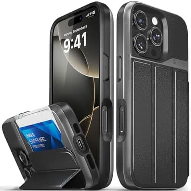 VENA vCommute for iPhone 16 Pro Wallet Case, [Military Grade Drop Protection] Flip Leather Cover Slot Card Holder with Kickstand - Black - Image 1