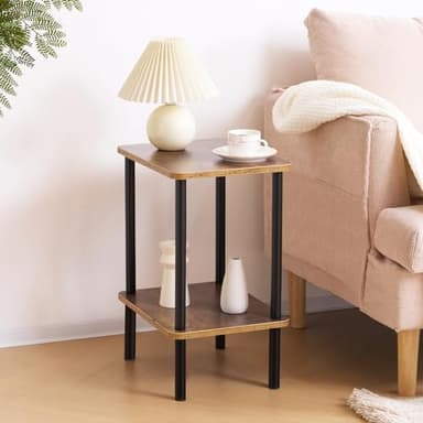 Apicizon 2 Tier End Table Set of 2, Small Side Table with Solid Wood Legs, Boho Bedside Table with Storage Shelf, Nightstand for Small Spaces, Bedroom, Living Room, Entryway, Easy Assembly, Brown - Image 2