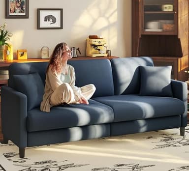 Welzona 83" Couches for Living Room, Comfy Sofas for Living Room, Teddy Sofa Couch, Tool-Free Setup Loveseat Sofa, All-Wood Love Seat Couches, Small Couch 2 Pillows Included, Blue Grey - Image 1