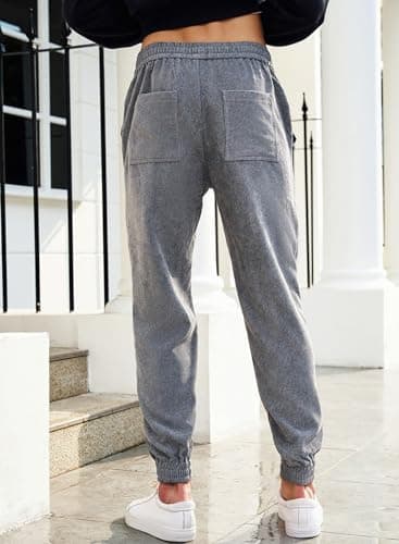 JMIERR Mens Corduroy Pants Elastic Waist Drawstring Stretch Tapered Joggers Sweatpants Work Cargo Pants with Multi Pockets,US34(M),Gray - Image 2
