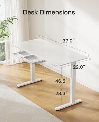 Marsail Glass Standing Desk with Drawer 37 x 22 Inches Stand up Desk Standing Desk Adjustable Height with One-Piece Tempered Glass Top, Ergonomic Home Office Desk with 4 Preset Heights White - Image 7