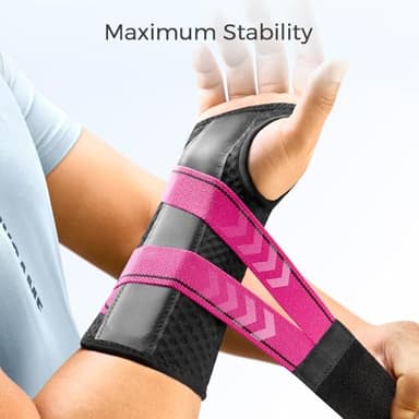 FREETOO Carpal Tunnel Wrist Brace Night Support Fit Right Hand for Work, Pain Relief Wrist Splint for Tendonitis, Sprain, Strain, Rigid Hand Brace for Arthritis for Women and Men (S/M, Black/Pink) - Image 3