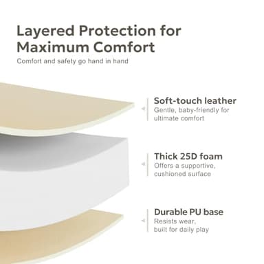 Baby Mat for Floor, Thick Soft Non-Toxic Vegan Leather Baby Play Mat, Waterproof Foam Play Mat, Padded Play Mat for Baby, 50x50 Playpen Mat, Infant Playmat for Baby Girls and Boys, Beige - Image 6