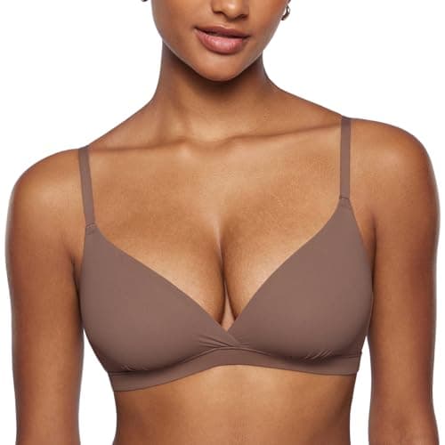 INLYRIC Women's Inbarely Triangle Bralette Comfortable Unlined V Neck Wireless Smoothing Bra Top Stretch Brown Purple X-Small - Image 1