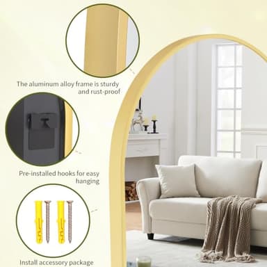 BEAUTYPEAK 30"x40" Arch Bathroom Mirror, Wall Mounted Vanity Metal Frame Mirror for Bedroom, Entryway, Living Room, Gold - Image 4