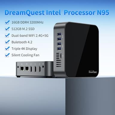 DreamQuest Mini Pc Intel 12th Processor N95 (up to 3.4 GHz) 16GB DDR4 RAM 512GB M.2 SSD,mini Desktop Computer Support Dual 4K/WiFi/Bluetooth/Ethernet/HDMI/LAN for Home/Office - Image 2