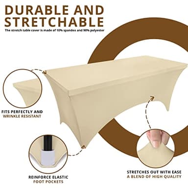 Utopia Kitchen Spandex Tablecloth 2 Pack [6FT, Champagne] Tight, Fitted, Washable and Wrinkle Resistant Stretch Table Cloth Rectangle Cover for Trade Show, Weddings & Parties [72Lx30Wx30H Inch] - Image 5