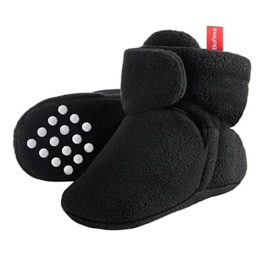 Bufims Baby Booties 6-12 Months Unisex Cozy Fleece Newborn Booties Non-Slip Newborn First Walkers Shoes Toddler Slippers for Baby Boys & Baby Girls Gifts, Black - Image 1