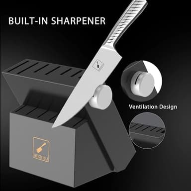 imarku Knife Set,14-Piece Knife Sets for kitchen with block,Premium One-Piece Kitchen Knife Set with Sharpener,High Carbon Stainless Steel Knives Set for Kitchen,Dishwasher Safe,Black - Image 4
